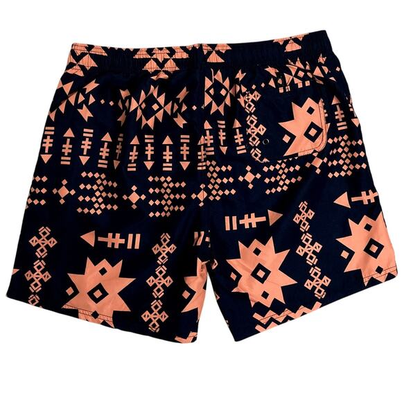 Burnside Swim Trunks Men XL Dark Navy Geometric Print Drawstring Beach Quick Dry - Picture 2 of 12